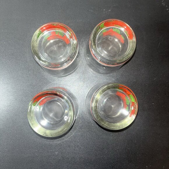 ROCKS Glasses Barware Mid Century Poinsettia Vintage Set of 4 Christmas Cocktail - Picture 4 of 6
